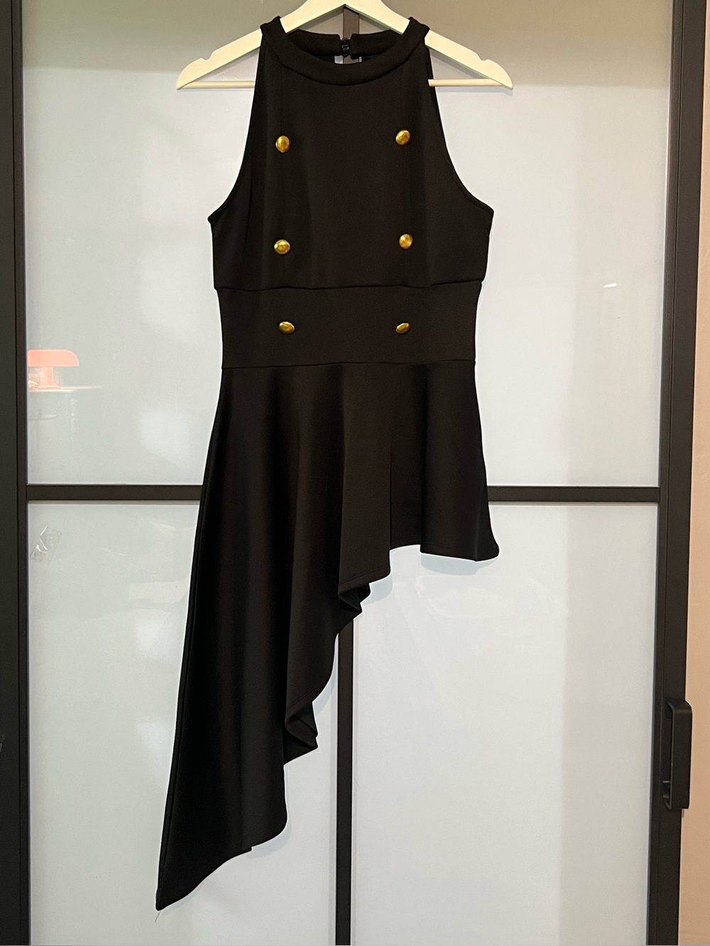 VENUS Black Gold Button Asymmetrical High Low Dress Size S